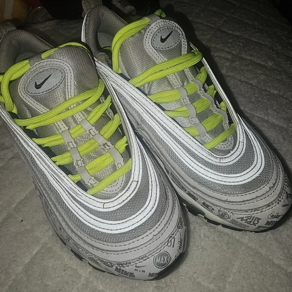 Nike Air Max 97 GS Kids Sneakers - Gray and Neon Green - Picture 3 of 10